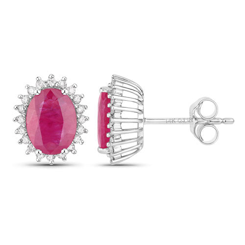 Bids.com 3.14 Carat Genuine Ruby and White Diamond 14K White Gold Earrings Earrings White Smoke