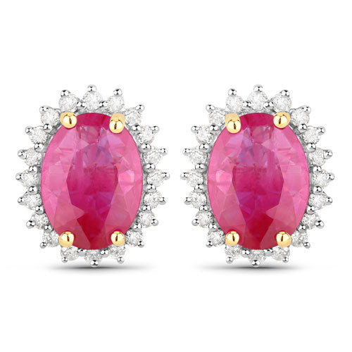 Bids.com 3.14 Carat Genuine Ruby and White Diamond 14K Yellow Gold Earrings Earrings White Smoke Default Title