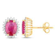 Bids.com 3.14 Carat Genuine Ruby and White Diamond 14K Yellow Gold Earrings Earrings White Smoke