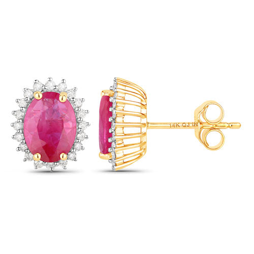 Bids.com 3.14 Carat Genuine Ruby and White Diamond 14K Yellow Gold Earrings Earrings White Smoke