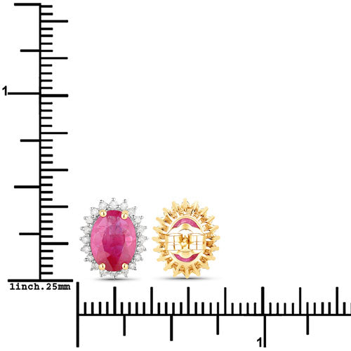 Bids.com 3.14 Carat Genuine Ruby and White Diamond 14K Yellow Gold Earrings Earrings White Smoke