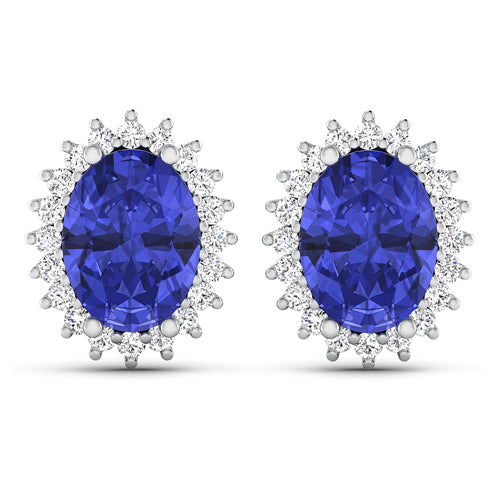 Bids.com 2.56 Carat Genuine Tanzanite and White Diamond 14K White Gold Earrings Earrings White Smoke