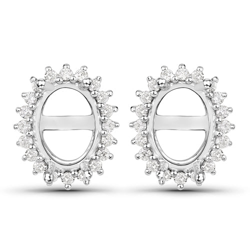 Bids.com 0.26 Carat Genuine White Diamond 14K White Gold Semi Mount Earrings - holds 8x6mm Oval Gemstones Earrings White Smoke Default Title