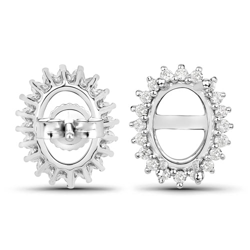 Bids.com 0.26 Carat Genuine White Diamond 14K White Gold Semi Mount Earrings - holds 8x6mm Oval Gemstones Earrings White Smoke