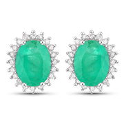 Bids.com 2.66 Carat Genuine Zambian Emerald and White Diamond 10K White Gold Earrings Earrings White Smoke Default Title