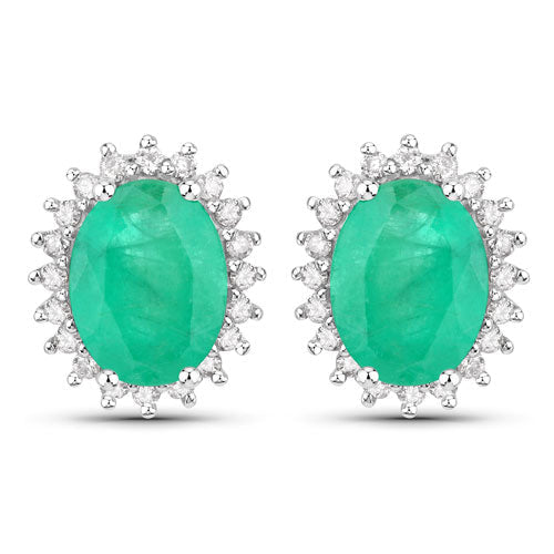 Bids.com 2.66 Carat Genuine Zambian Emerald and White Diamond 10K White Gold Earrings Earrings White Smoke Default Title