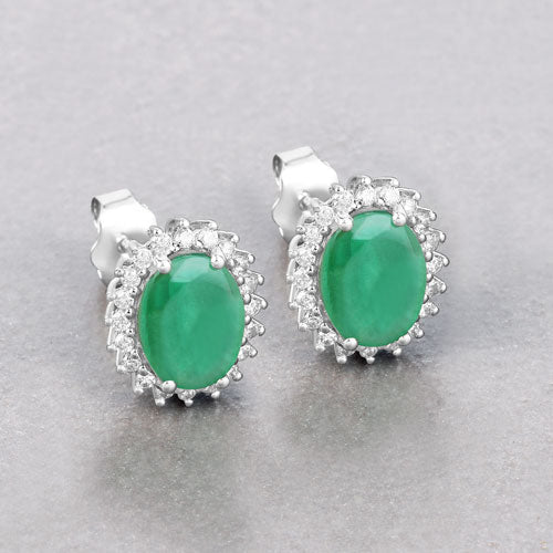 Bids.com 2.66 Carat Genuine Zambian Emerald and White Diamond 10K White Gold Earrings Earrings Gray