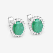 Bids.com 2.66 Carat Genuine Zambian Emerald and White Diamond 10K White Gold Earrings Earrings White Smoke