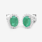 Bids.com 2.66 Carat Genuine Zambian Emerald and White Diamond 10K White Gold Earrings Earrings White Smoke