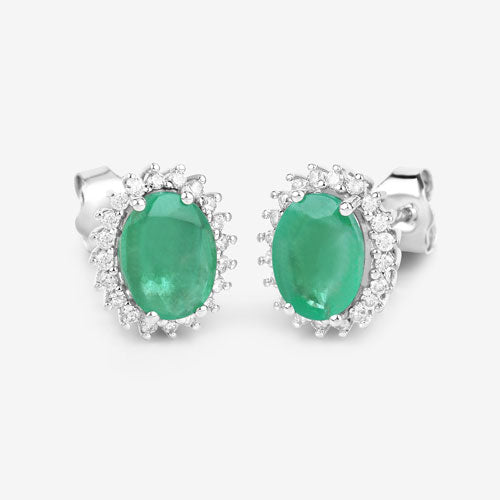 Bids.com 2.66 Carat Genuine Zambian Emerald and White Diamond 10K White Gold Earrings Earrings White Smoke