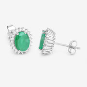 Bids.com 2.66 Carat Genuine Zambian Emerald and White Diamond 10K White Gold Earrings Earrings White Smoke