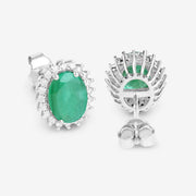 Bids.com 2.66 Carat Genuine Zambian Emerald and White Diamond 10K White Gold Earrings Earrings White Smoke