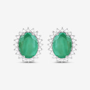 Bids.com 2.66 Carat Genuine Zambian Emerald and White Diamond 10K White Gold Earrings Earrings White Smoke