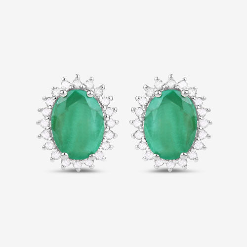 Bids.com 2.66 Carat Genuine Zambian Emerald and White Diamond 10K White Gold Earrings Earrings White Smoke