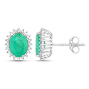 Bids.com 2.66 Carat Genuine Zambian Emerald and White Diamond 10K White Gold Earrings Earrings White Smoke