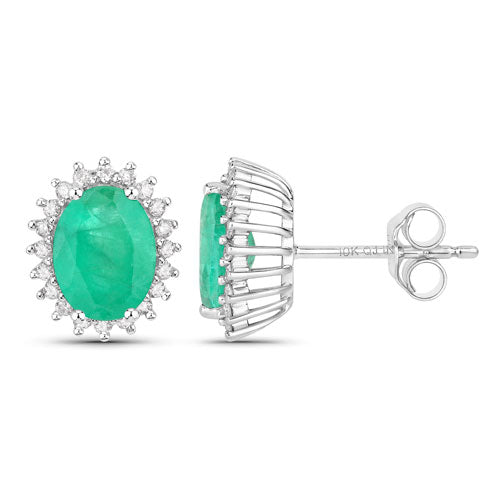Bids.com 2.66 Carat Genuine Zambian Emerald and White Diamond 10K White Gold Earrings Earrings White Smoke