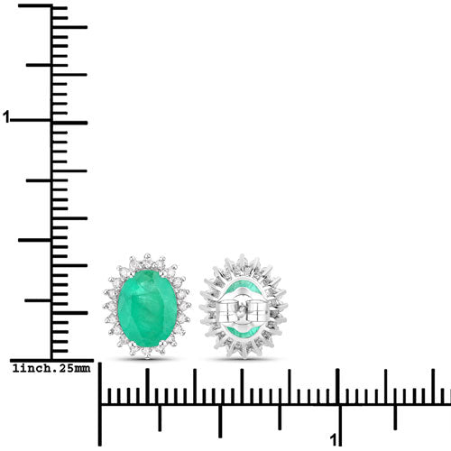 Bids.com 2.66 Carat Genuine Zambian Emerald and White Diamond 10K White Gold Earrings Earrings White Smoke