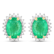 Bids.com 2.66 Carat Genuine Zambian Emerald and White Diamond 10K Yellow Gold Earrings Earrings White Smoke Default Title
