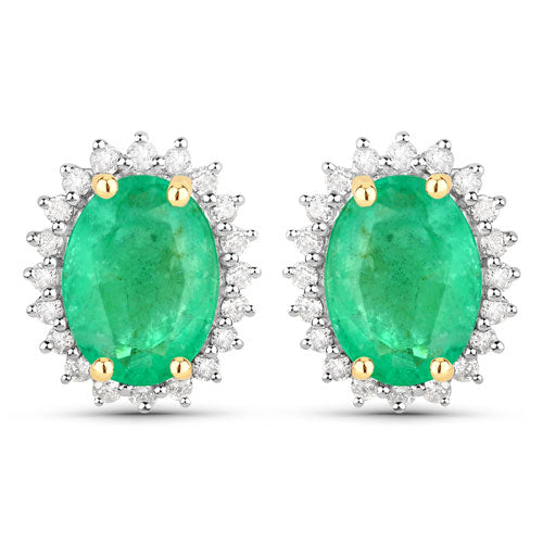 Bids.com 2.66 Carat Genuine Zambian Emerald and White Diamond 10K Yellow Gold Earrings Earrings White Smoke Default Title