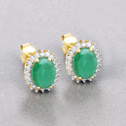 Bids.com 2.66 Carat Genuine Zambian Emerald and White Diamond 10K Yellow Gold Earrings Earrings Gray