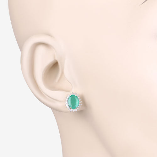 Bids.com 2.66 Carat Genuine Zambian Emerald and White Diamond 10K Yellow Gold Earrings Earrings Antique White