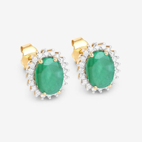 Bids.com 2.66 Carat Genuine Zambian Emerald and White Diamond 10K Yellow Gold Earrings Earrings White Smoke