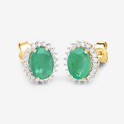 Bids.com 2.66 Carat Genuine Zambian Emerald and White Diamond 10K Yellow Gold Earrings Earrings White Smoke