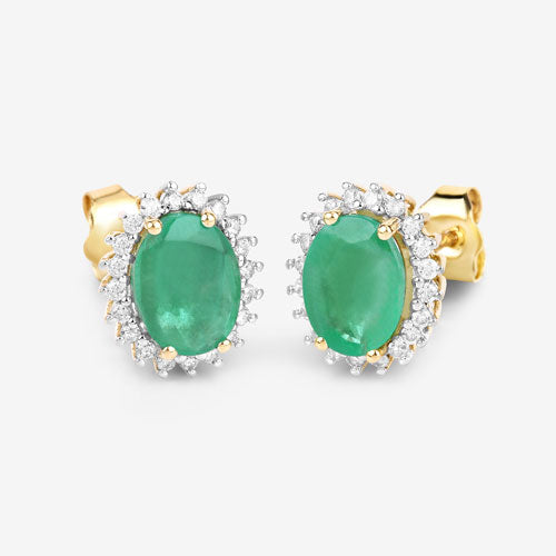 Bids.com 2.66 Carat Genuine Zambian Emerald and White Diamond 10K Yellow Gold Earrings Earrings White Smoke