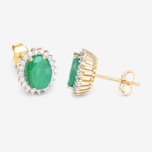 Bids.com 2.66 Carat Genuine Zambian Emerald and White Diamond 10K Yellow Gold Earrings Earrings White Smoke