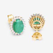 Bids.com 2.66 Carat Genuine Zambian Emerald and White Diamond 10K Yellow Gold Earrings Earrings White Smoke