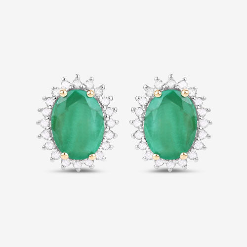 Bids.com 2.66 Carat Genuine Zambian Emerald and White Diamond 10K Yellow Gold Earrings Earrings White Smoke