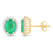 Bids.com 2.66 Carat Genuine Zambian Emerald and White Diamond 10K Yellow Gold Earrings Earrings White Smoke