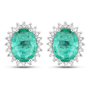 Bids.com 2.66 Carat Genuine Zambian Emerald and White Diamond 14K White Gold Earrings Earrings White Smoke Default Title