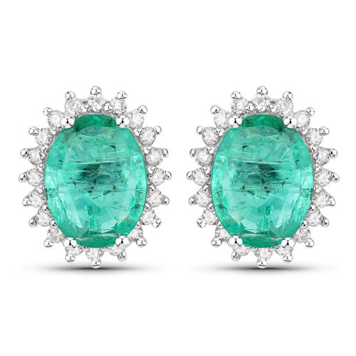 Bids.com 2.66 Carat Genuine Zambian Emerald and White Diamond 14K White Gold Earrings Earrings White Smoke Default Title