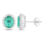 Bids.com 2.66 Carat Genuine Zambian Emerald and White Diamond 14K White Gold Earrings Earrings White Smoke