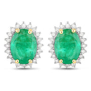 Bids.com 2.66 Carat Genuine Zambian Emerald and White Diamond 14K Yellow Gold Earrings Earrings White Smoke Default Title