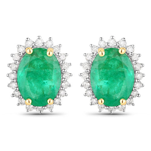 Bids.com 2.66 Carat Genuine Zambian Emerald and White Diamond 14K Yellow Gold Earrings Earrings White Smoke Default Title