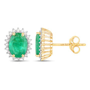 Bids.com 2.66 Carat Genuine Zambian Emerald and White Diamond 14K Yellow Gold Earrings Earrings White Smoke