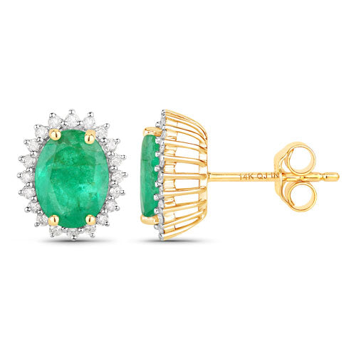 Bids.com 2.66 Carat Genuine Zambian Emerald and White Diamond 14K Yellow Gold Earrings Earrings White Smoke
