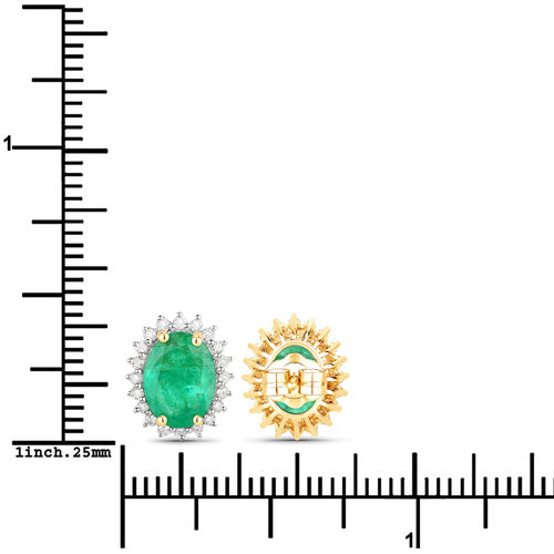 Bids.com 2.66 Carat Genuine Zambian Emerald and White Diamond 14K Yellow Gold Earrings Earrings White Smoke