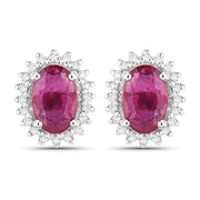 Bids.com 1.16 Carat Genuine Ruby and White Diamond 14K White Gold Earrings Earrings White Smoke Default Title