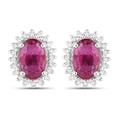 Bids.com 1.16 Carat Genuine Ruby and White Diamond 14K White Gold Earrings Earrings White Smoke Default Title