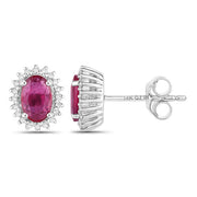 Bids.com 1.16 Carat Genuine Ruby and White Diamond 14K White Gold Earrings Earrings White Smoke