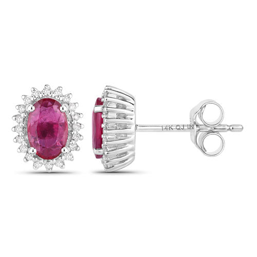 Bids.com 1.16 Carat Genuine Ruby and White Diamond 14K White Gold Earrings Earrings White Smoke