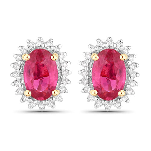 Bids.com 1.16 Carat Genuine Ruby and White Diamond 14K Yellow Gold Earrings Earrings White Smoke Default Title