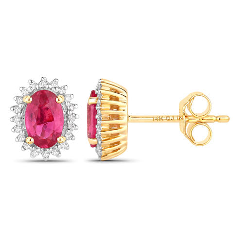 Bids.com 1.16 Carat Genuine Ruby and White Diamond 14K Yellow Gold Earrings Earrings White Smoke