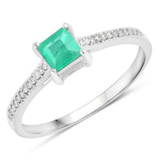 Bids.com 0.67 Carat Genuine Zambian Emerald and White Diamond 14K White Gold Ring Rings White Smoke size 5.00,size 6.00,size 7.00,size 8.00,size 9.00