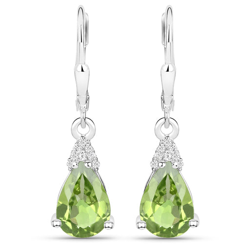 Bids.com 2.80 Carat Genuine Peridot and White Zircon .925 Sterling Silver Earrings Earrings White Smoke Default Title