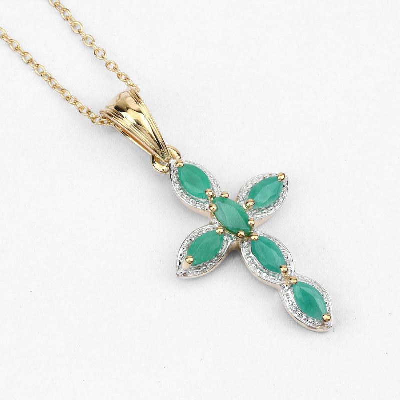 Bids.com 18K Yellow Gold Plated 0.84 Carat Genuine Emerald .925 Sterling Silver Pendant Pendants White Smoke size 16.00,size 18.00,size 20.00