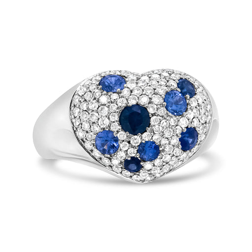 Bids.com 18K White Gold Blue Sapphire and 5/8 Cttw Diamond Cluster Heart Shaped  Ring (F-G Color, VS1-VS2 Clarity) - Size 7.5 Rings White Smoke 7.5 / White.Gold